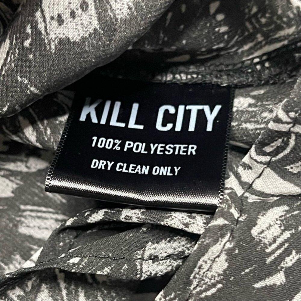 Kill City Womens Button Up Shirt Black White Abstract Long Sleeve Cuff Collar XS - Picture 7 of 10